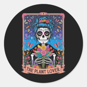 Adesivo Redondo Planta Lady Funny Mystic Skeleton Tarot Cards P