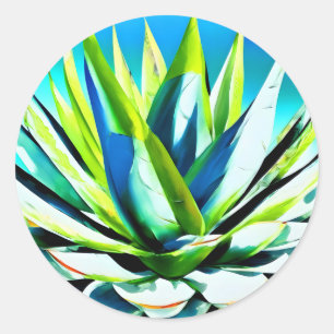 Adesivo Redondo Planta verde agave com céu azul