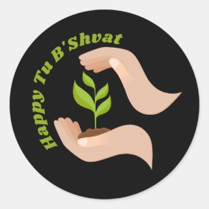 Adesivo Redondo Planta Verde Feliz Tu B'shvat / Bishvat