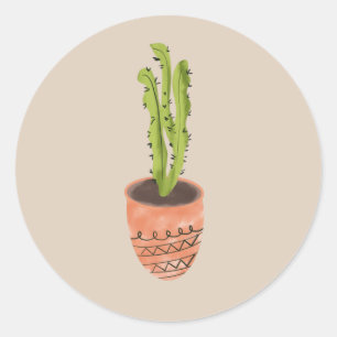 Adesivo Redondo Plantas de Cacto Modernas Desenho à Mão