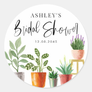Adesivo Redondo Plantas em Vasos de Aquarela Boho Chá de Bebê de N