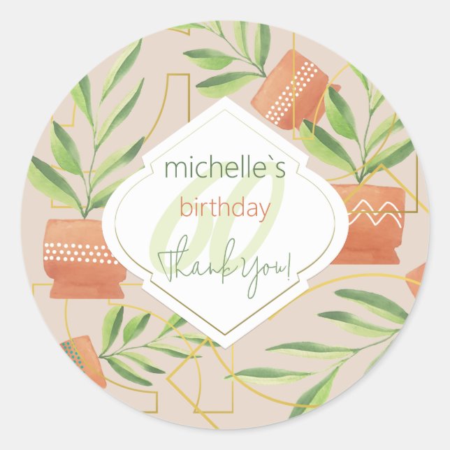 Adesivo Redondo Plantas Frescas Em Potes Cerâmicos (Frente)