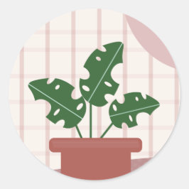 Adesivo Redondo Plantas Monstera Fofas Moldura Desenho Boêmio