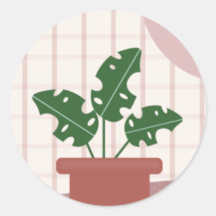 Adesivo Redondo Plantas Monstera Fofas Moldura Desenho Boêmio