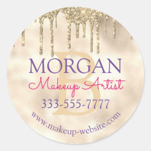 Adesivo Redondo Platinum Dourado Glitter DIY Nome Monograma Ocupaç