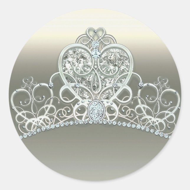 Adesivo Redondo Platinum Ivory Princess Heart Tiara Festa de anive (Frente)