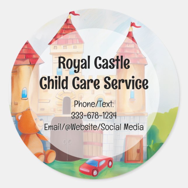 Adesivo Redondo Play Castle Child Daycare Babysitter Chilcare (Frente)