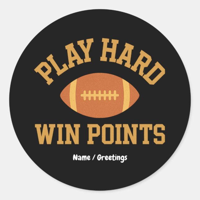 Adesivo Redondo Play Hard, Win Points  Retro Game Day Sports  (Frente)