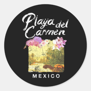 Adesivo Redondo Playa Del Carmen Mexico Floral Vintage T Shirt