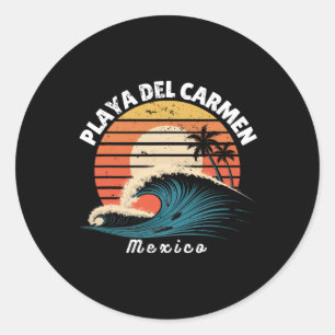 Adesivo Redondo Playa Del Carmen México Mulheres Homens Surfando