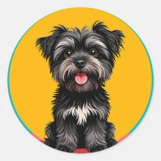 Adesivo Redondo Playful Black And Gray Terrier Puppy Portrait