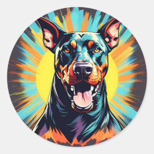 Adesivo Redondo Playful Doberman Pinscher