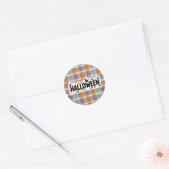 Adesivo Redondo Playful Halloween Plaid (Envelope)