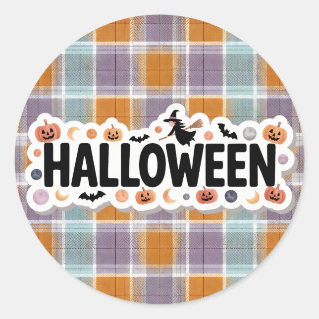Adesivo Redondo Playful Halloween Plaid (Frente)