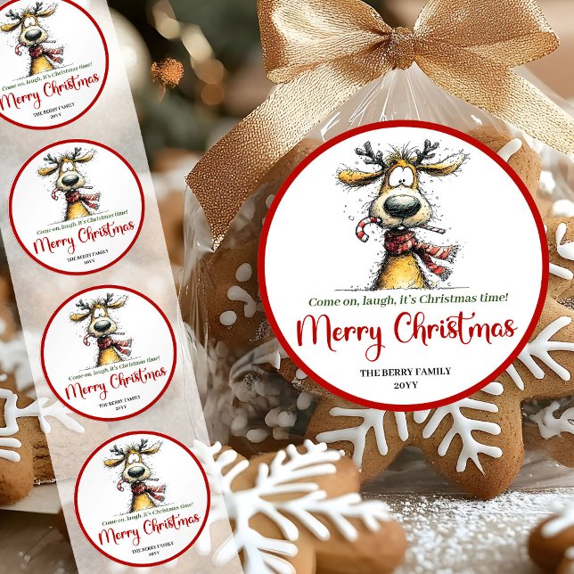 Adesivo Redondo Playful quirky reindeer bright Christmas sticker (Playful quirky reindeer bright Christmas sticker)