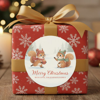 Adesivo Redondo Playful Squirrels in Christmas Winter Forest