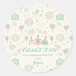 Adesivo Redondo Playful Sweet and Three Kids Birthday 