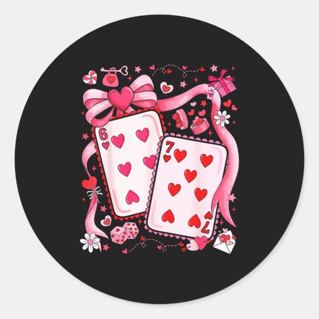 Adesivo Redondo Playing Cards Valentine 67 Coquette Bow Couple Mat (Frente)