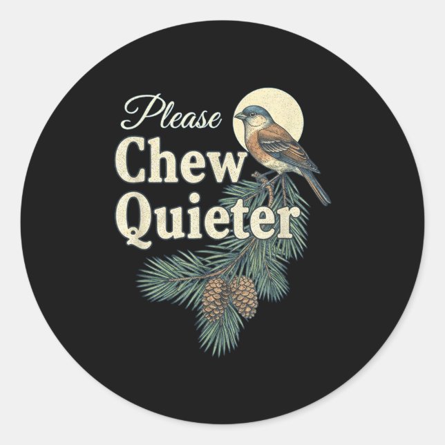 Adesivo Redondo Please Chew Quieter Christmas Funny Novelty  (Frente)