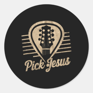 Adesivo Redondo Plectro de Violão Jesus Música Pastor Feliz Dia de