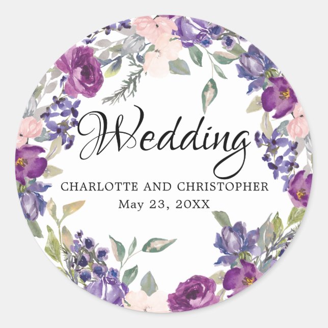 Adesivo Redondo Plum Blush Floral Envelope Seal (Frente)