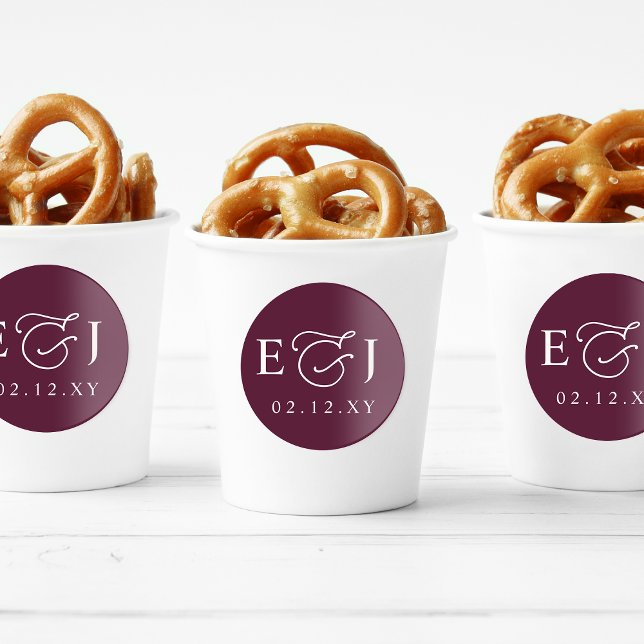Adesivo Redondo Plum Modern Iniciais Monograma Casamento (Plum Modern Initials Monogram Wedding Classic Round Sticker)
