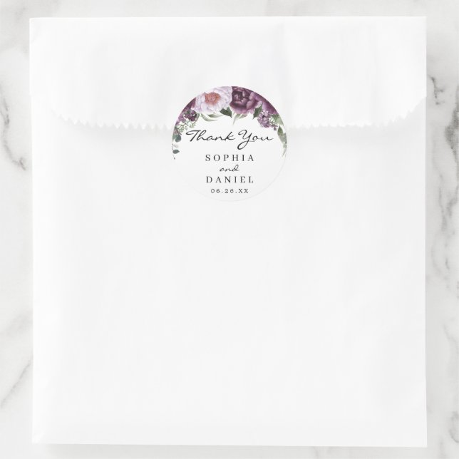 Adesivo Redondo Plum Peonies Weding Favor Sticker (Bolsa)
