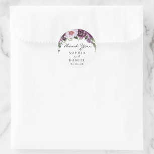 Adesivo Redondo Plum Peonies Weding Favor Sticker