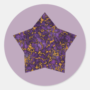 Adesivo Redondo Plum Purple e Dourada Marble Text Design star