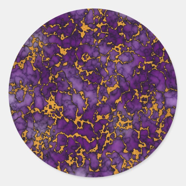 Adesivo Redondo Plum Purple e Dourado Marble Texture Design (Frente)