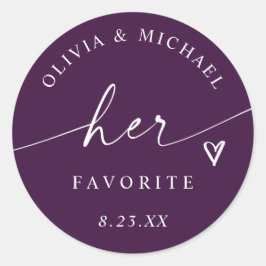 Adesivo Redondo Plum Purple Her Favorite Script Wedding Treat Bag