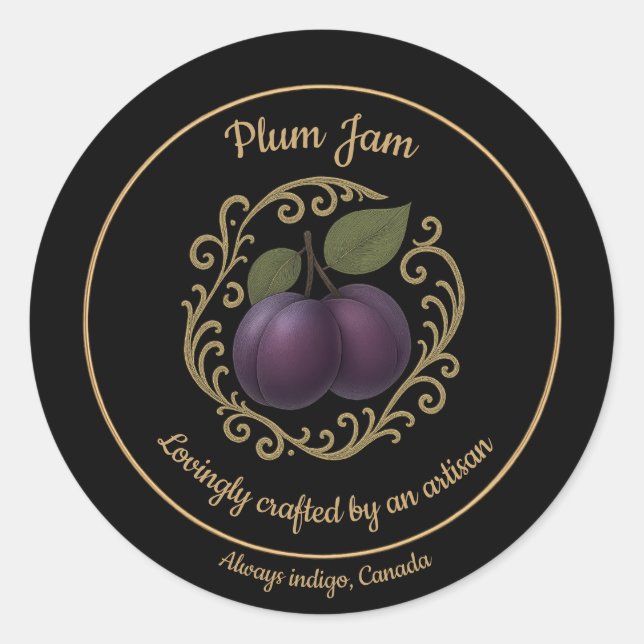 Adesivo Redondo Plum Velvet – Gourmet Jam Label (Frente)