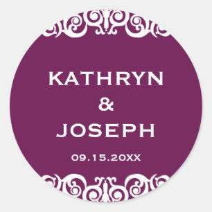 Adesivo Redondo Plum Victorian Scrol.