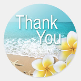 Adesivo Redondo Plumeria Starfish Hawaii Beach Obrigado