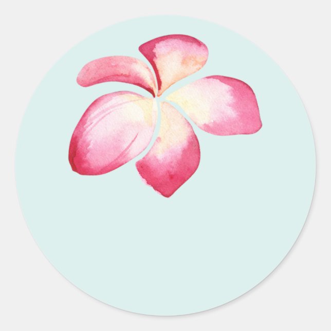 Adesivo Redondo Plumeria Tropical Pink Weding Favor Stickers (Frente)