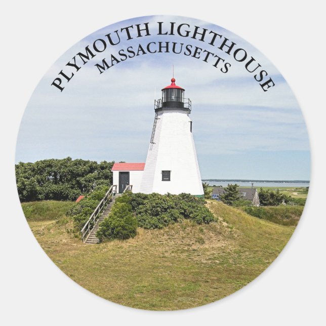 Adesivo Redondo Plymouth Lighthouse, Massachusetts Round Stickers (Frente)