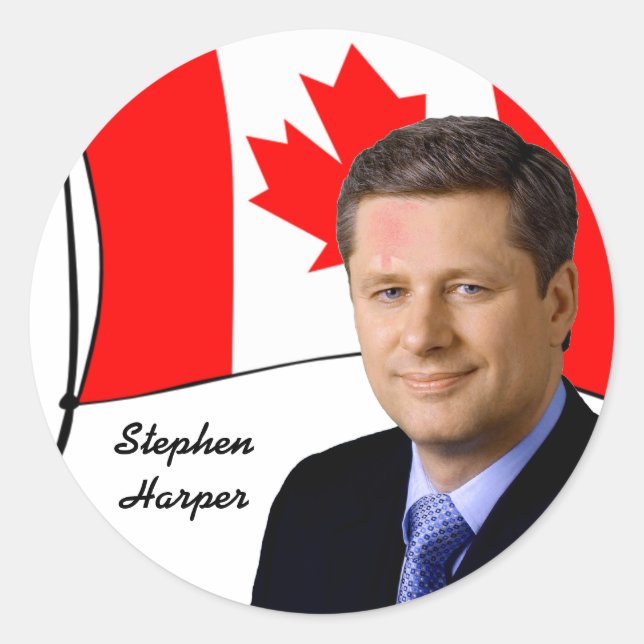 Adesivo Redondo PM no Canadá Stephen Harper (Frente)