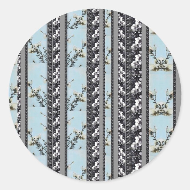 Adesivo Redondo Pó Blue Poppies stripes Stickers (Frente)