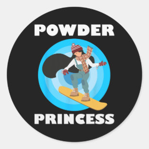 Adesivo Redondo Pó de Snowboard Princesa Engraçada Moças de Snowbo