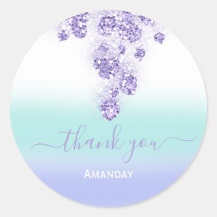 Adesivo Redondo Pó Floral Roxo Azul Nome Nupcial 16º Doce