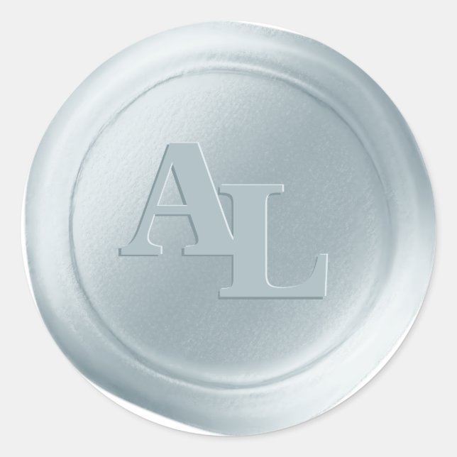 Adesivo Redondo Pó Vinhetas de Casamento de Monograma de Cera Azul (Frente)