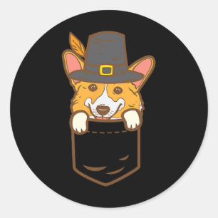 Adesivo Redondo Pocket Pilgrim Welsh Corgi Dog Lover Cute Thanksgi