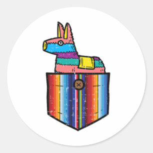 Adesivo Redondo Pocket Pinata Serape Cinco De Mayo Mexicano Fiesta