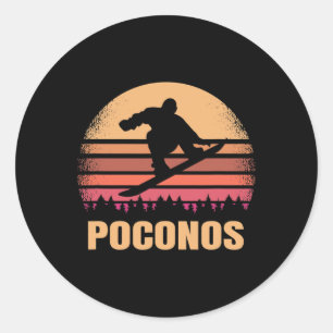Adesivo Redondo Poconos Pennsylvania Snowboard Outdoor Vintage