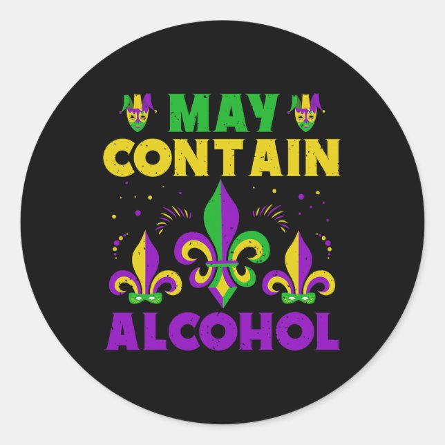 Adesivo Redondo Pode Conter Álcool Mardi Gras Pode Conter Álcool (Frente)