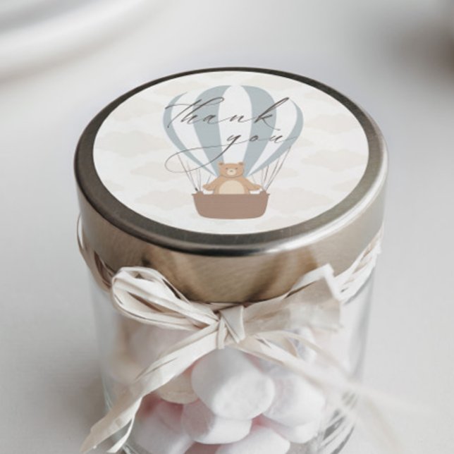 Adesivo Redondo Podemos Esperar. | Baby Boy Blue Balloon Chá (Criador carregado)