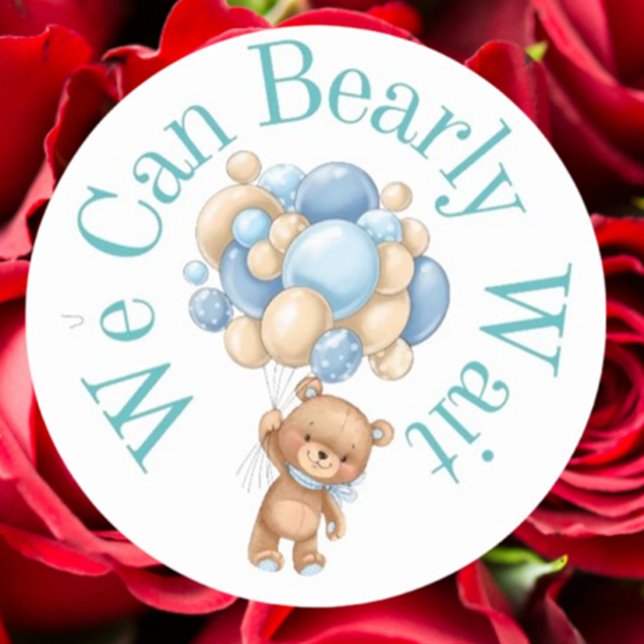 Adesivo Redondo Podemos esperar Chá de fraldas (Celebrate your baby boy with our charming "We can bearly wait" round stickers)