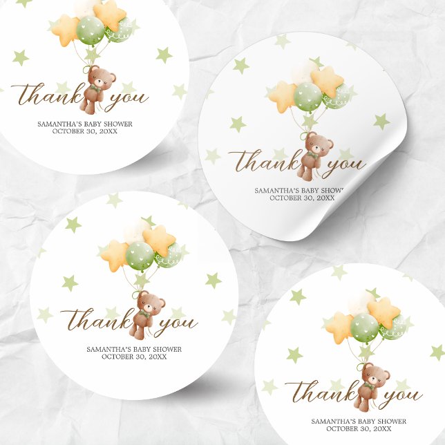 Adesivo Redondo Podemos Esperar Chá de fraldas De Balões (Bear Balloon Baby Shower Sticker)