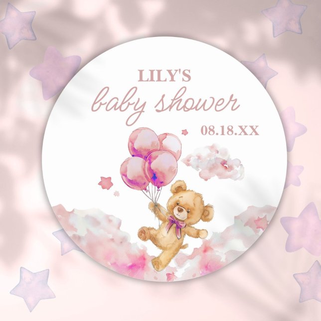 Adesivo Redondo Podemos Esperar Chá de fraldas Rosa (We Can Bearly Wait Pink Girl Baby Shower Classic Round Sticker)