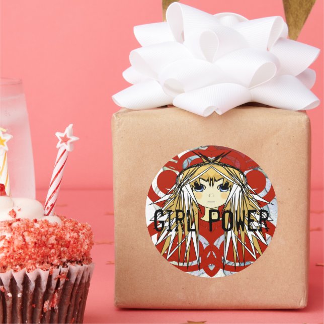Adesivo Redondo Poderosa Garota de Anime (Festa)